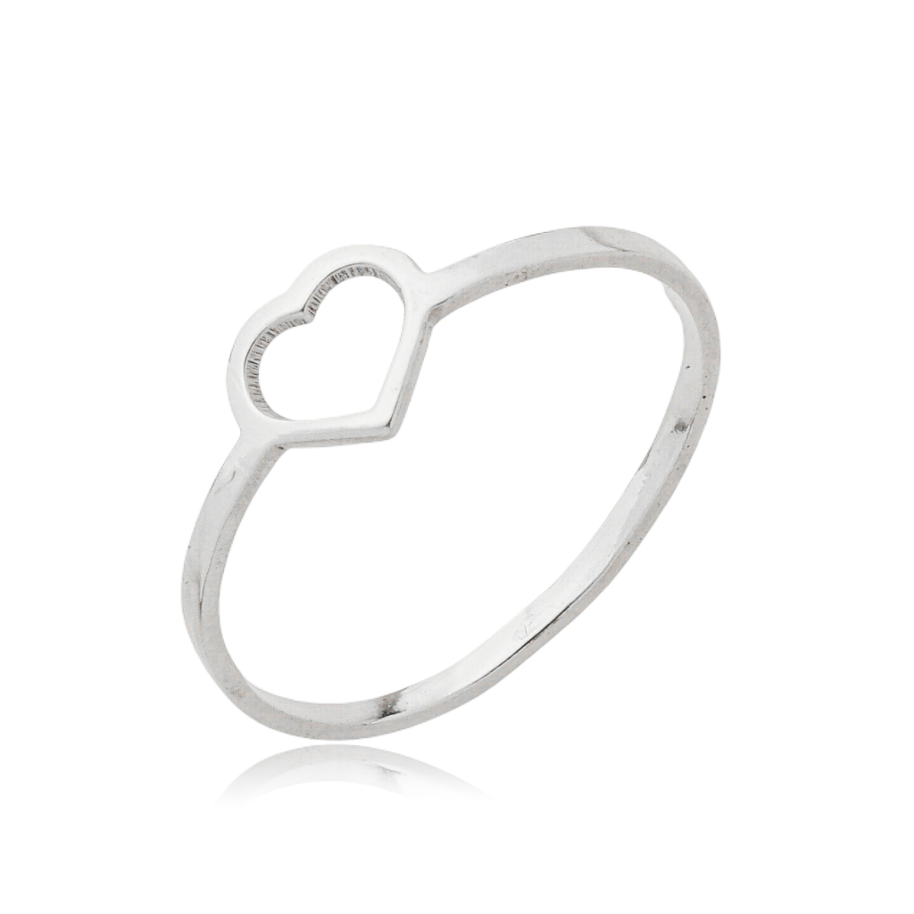 Anel Feminino em Prata - Coração Vazado