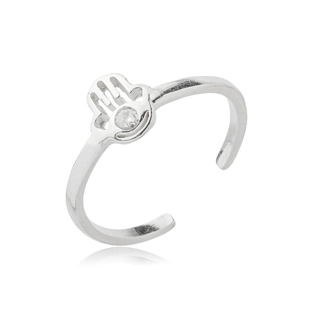 Anel Feminino em Prata - Mão de Fátima Ajustável