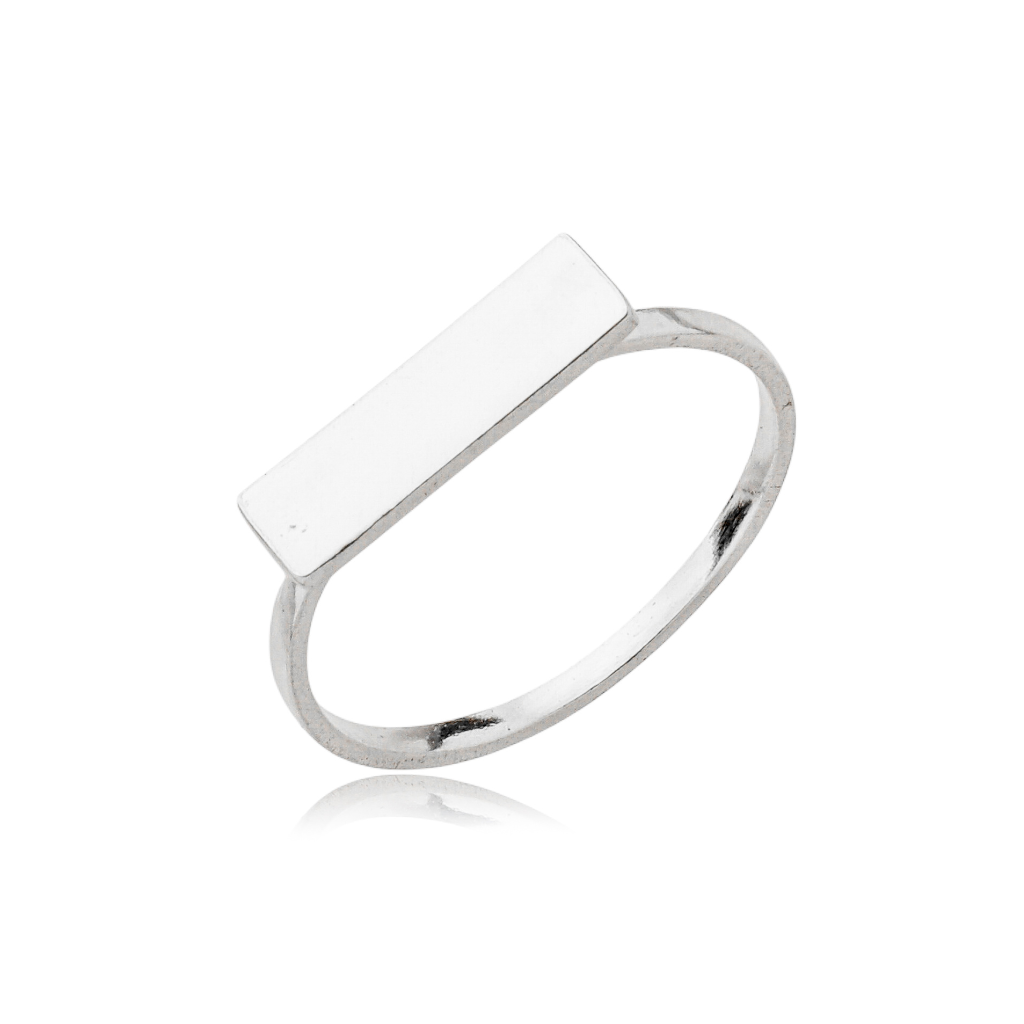 Anel Feminino em Prata - Placa Retangular