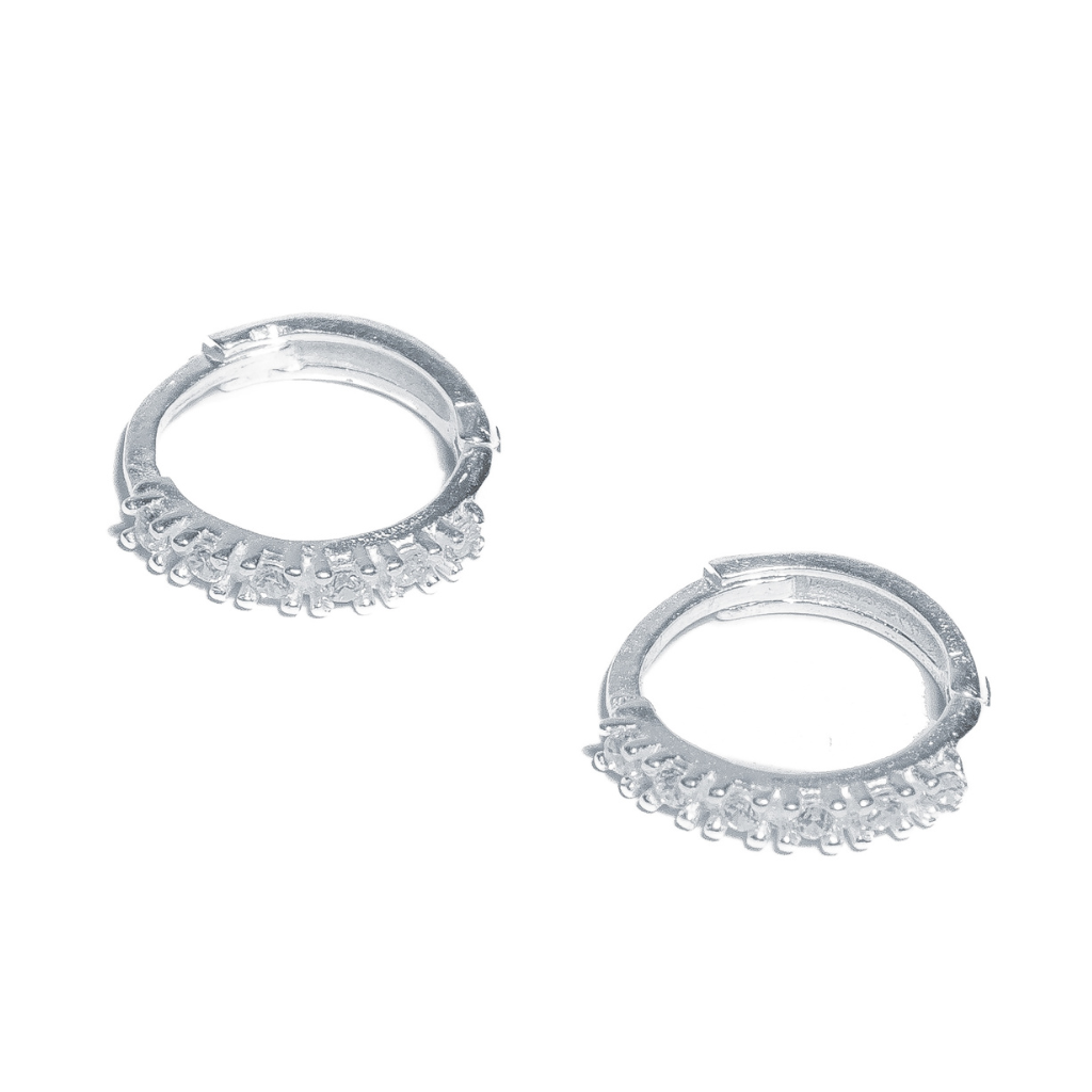 Duo Feminino de Brincos em Prata - Argola 6 Zircônias