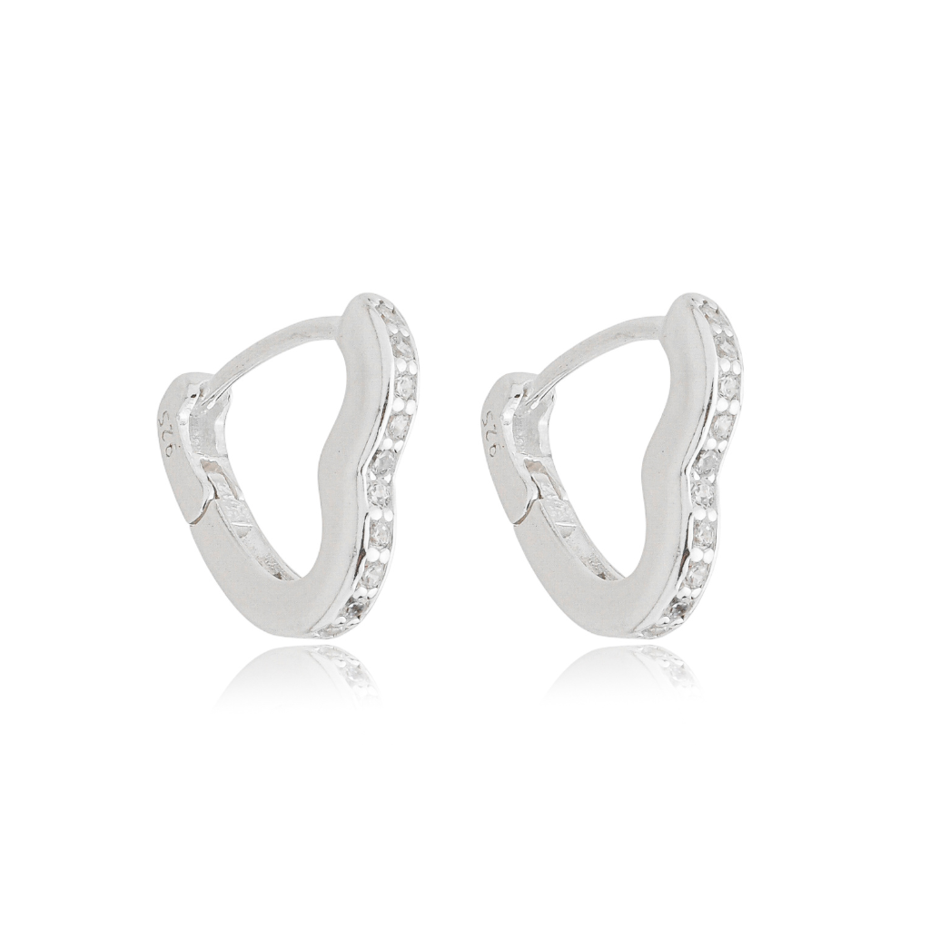 Argola Feminina em Prata 925 - Coração Cravejado