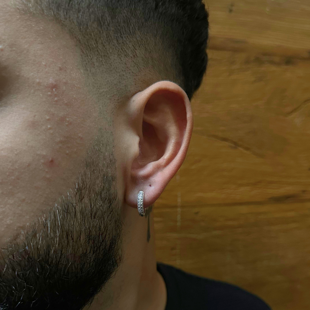 Brinco em Prata 925 - Argola Abaulada Fileira Dupla