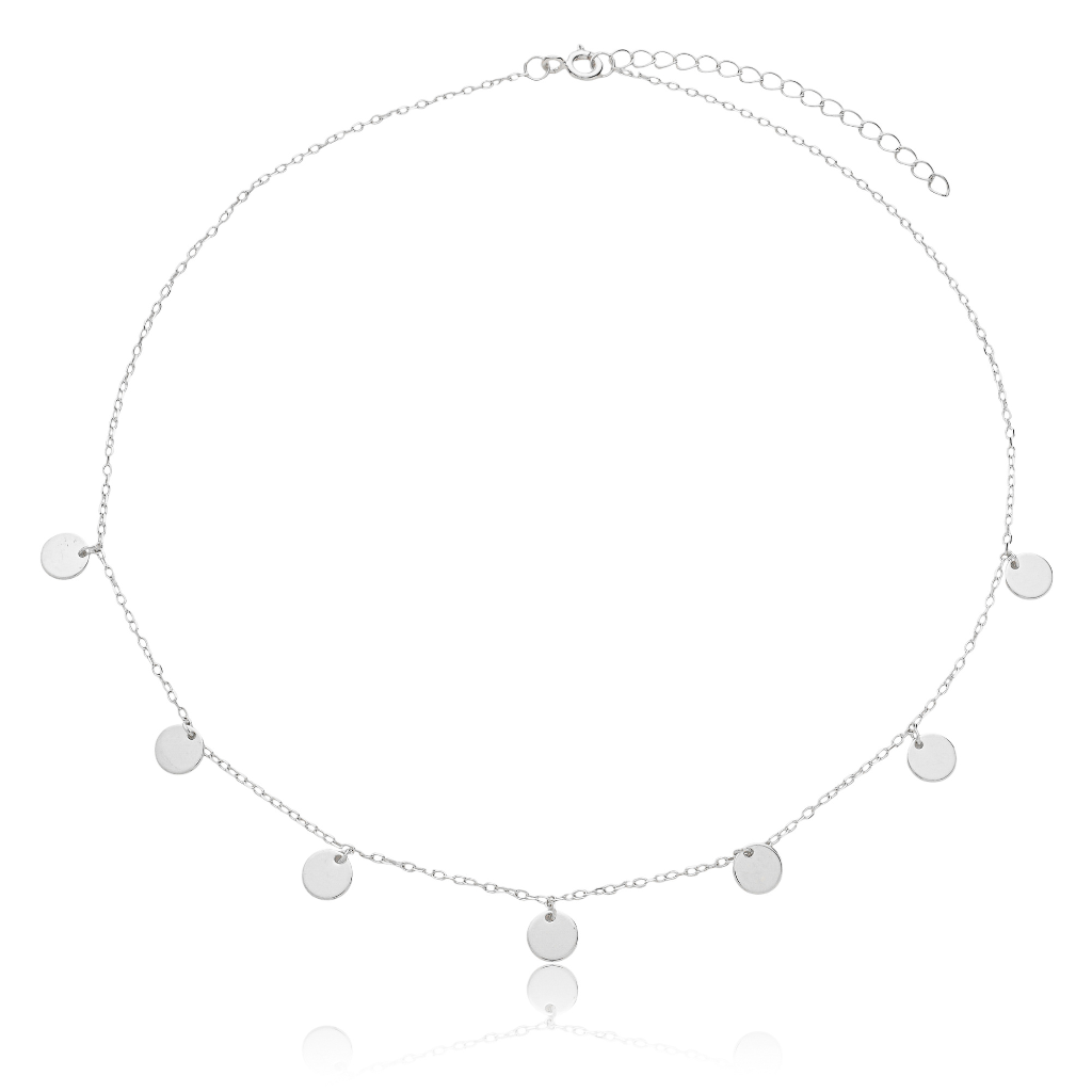 Choker Feminina em Prata - Medalhas Lisas