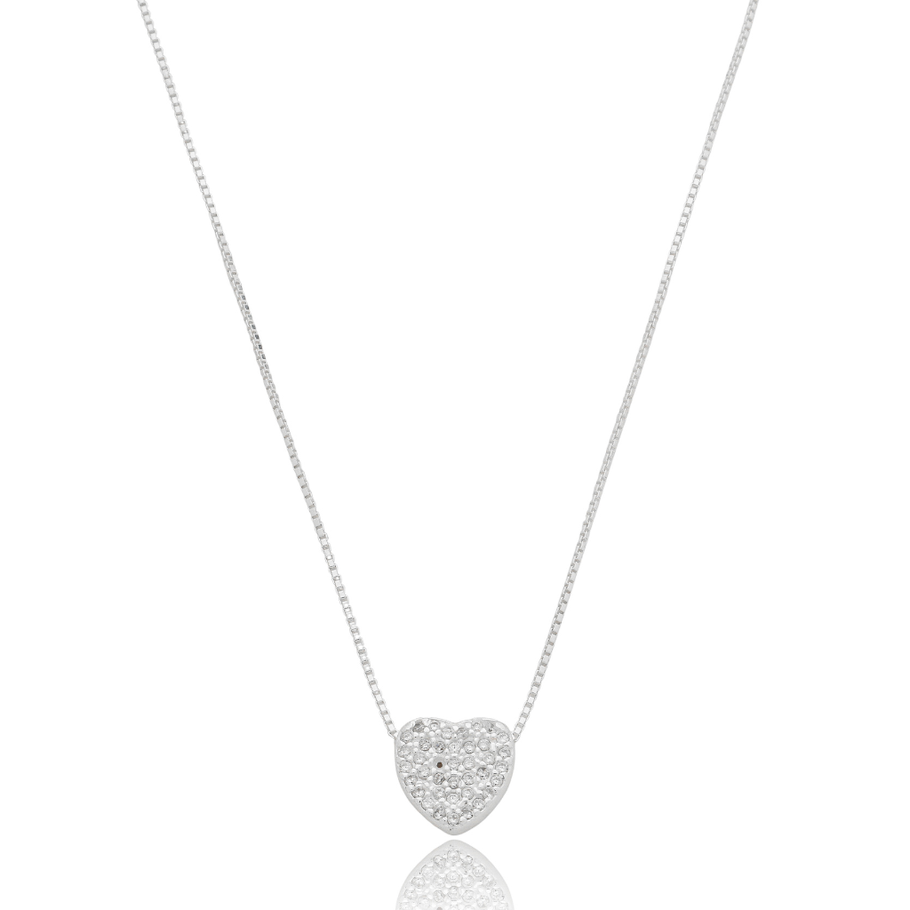 Colar Feminino em Prata 925 - Coração Cravejado