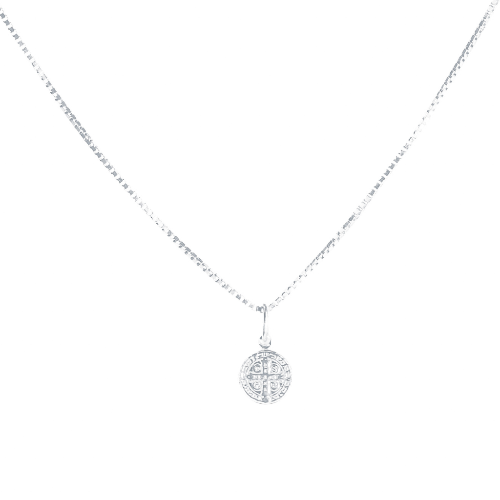 Colar em Prata 925 - Veneziana com São Bento 8mm