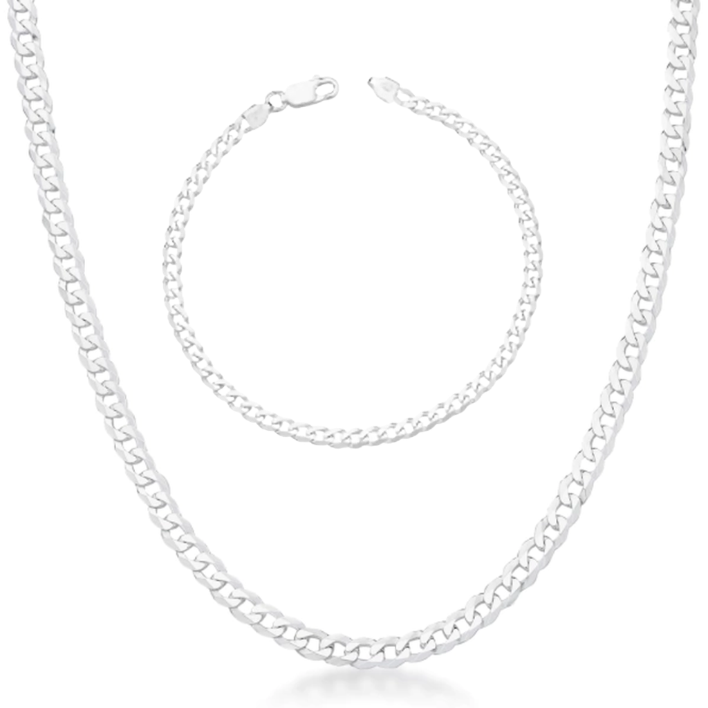 Conjunto corrente e pulseira em prata 925 - Grumet 4mm
