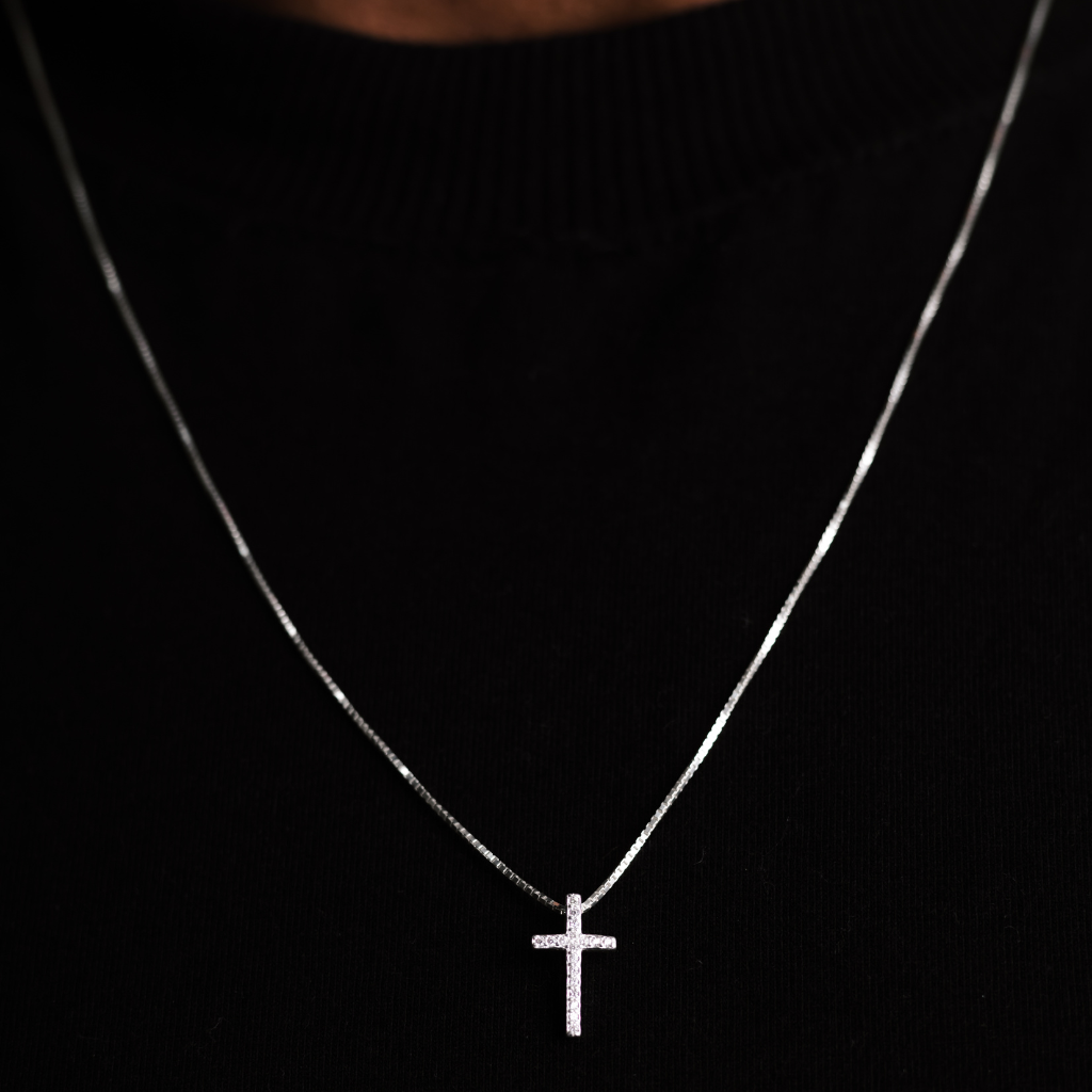 Colar em Prata 925 - Veneziana com Cruz Cravejada