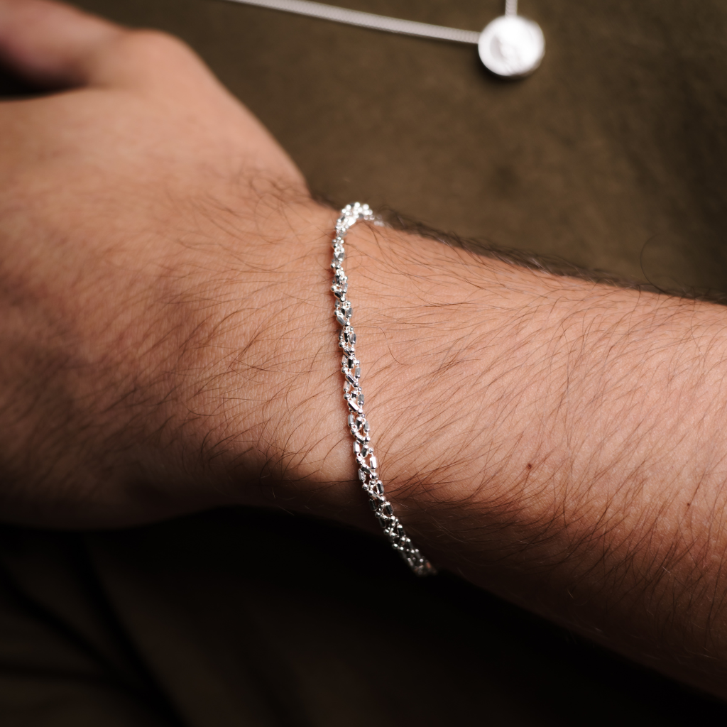 Pulseira em Prata 925 - Trançada Diamantada