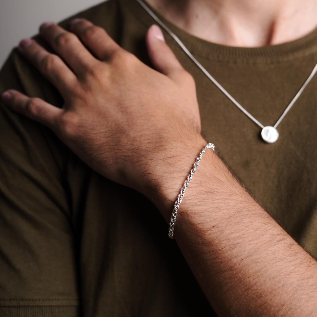 Pulseira em Prata 925 - Trançada Diamantada