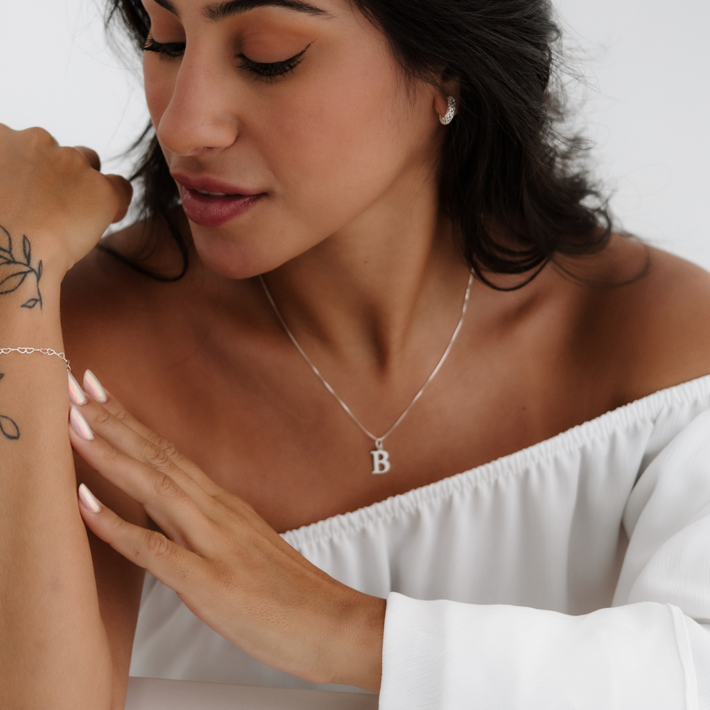 Colar em Prata 925 - Veneziana com Letra