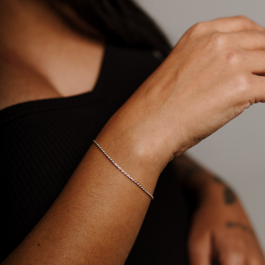 Pulseira Feminina em Prata - Cordão Baiano 1,5mm