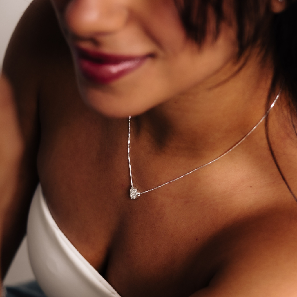 Colar Feminino em Prata 925 - Coração Cravejado