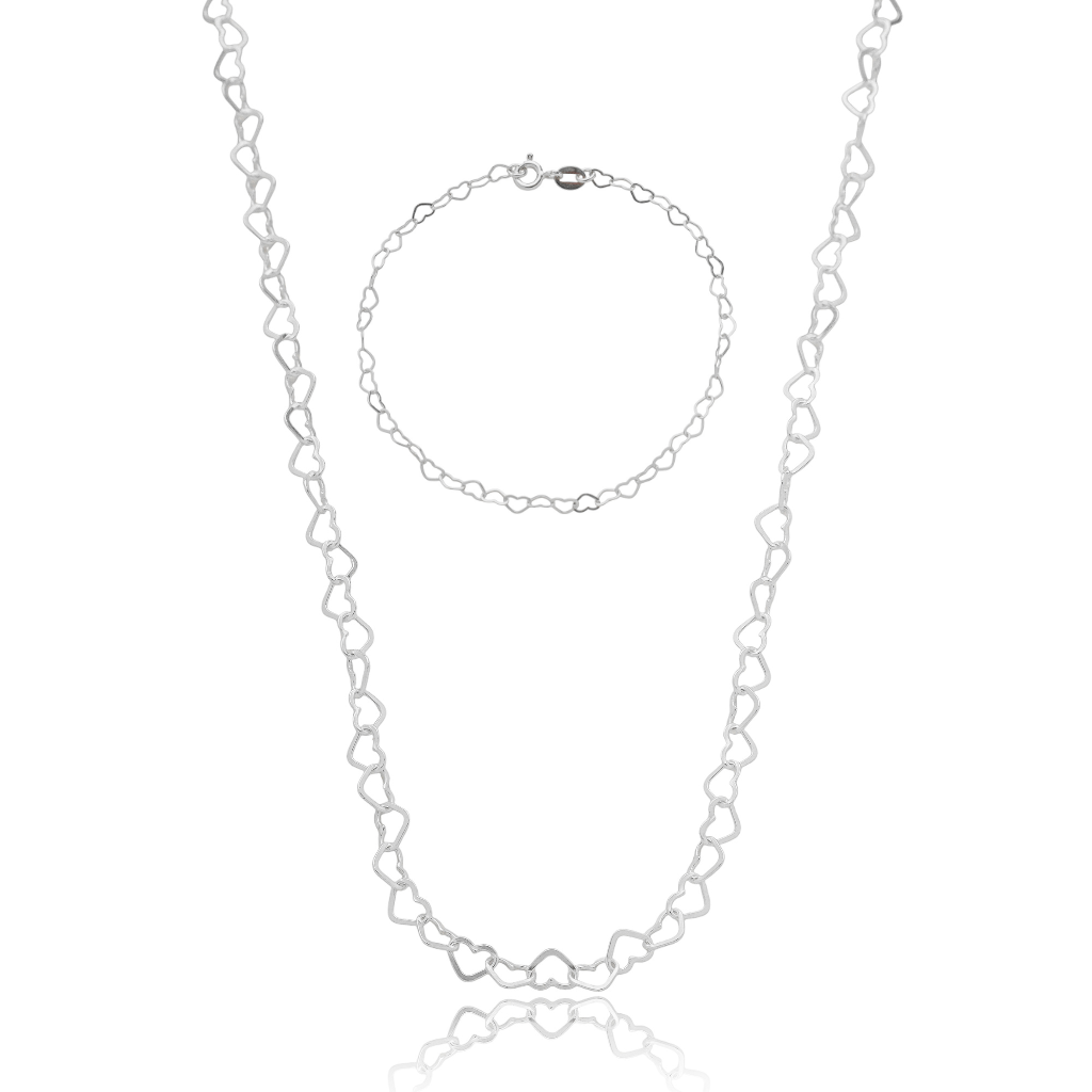Conjunto Feminino Prata - Elo Coração