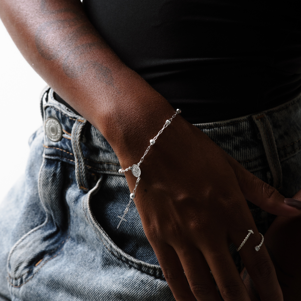 Pulseira Feminina em Prata - Terço