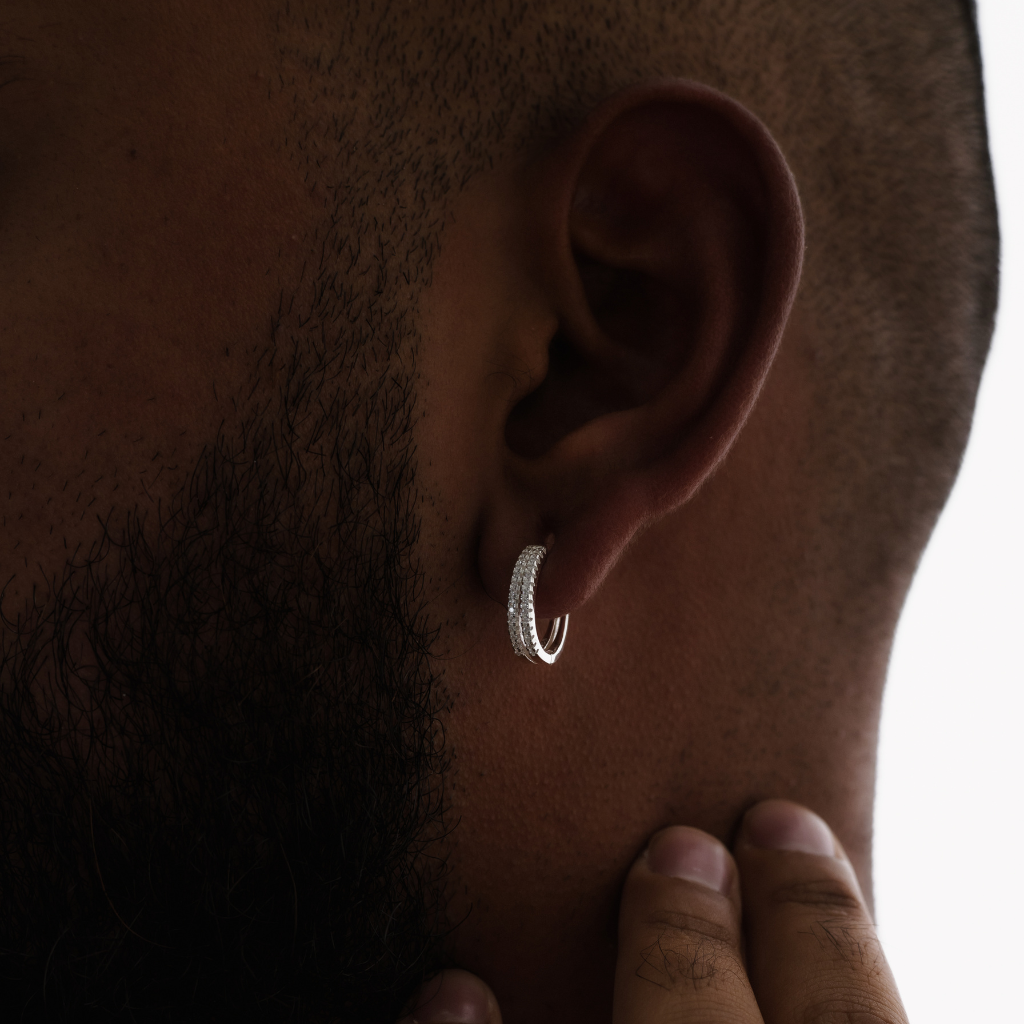 Brinco em Prata 925 - Argola Dupla Cravejada