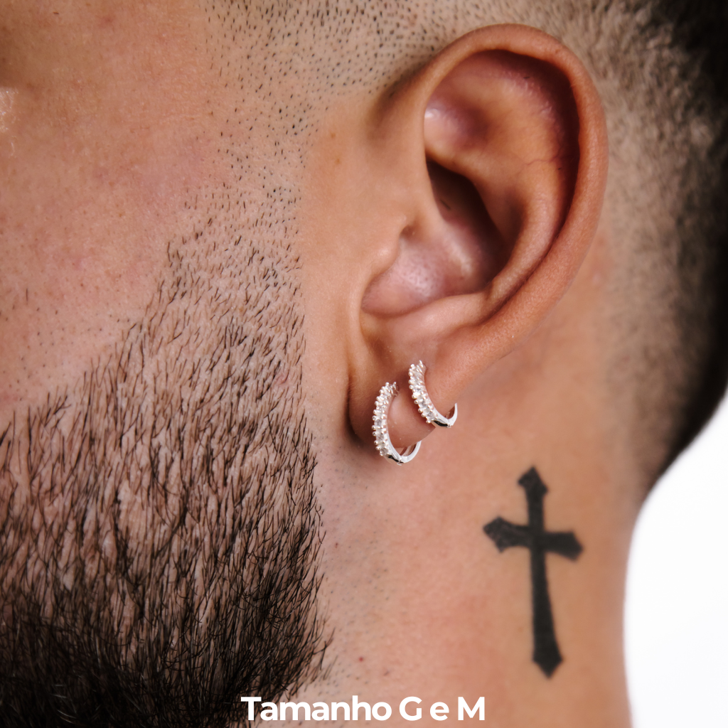 Brinco em Prata 925 - Argola 6 Zircônias