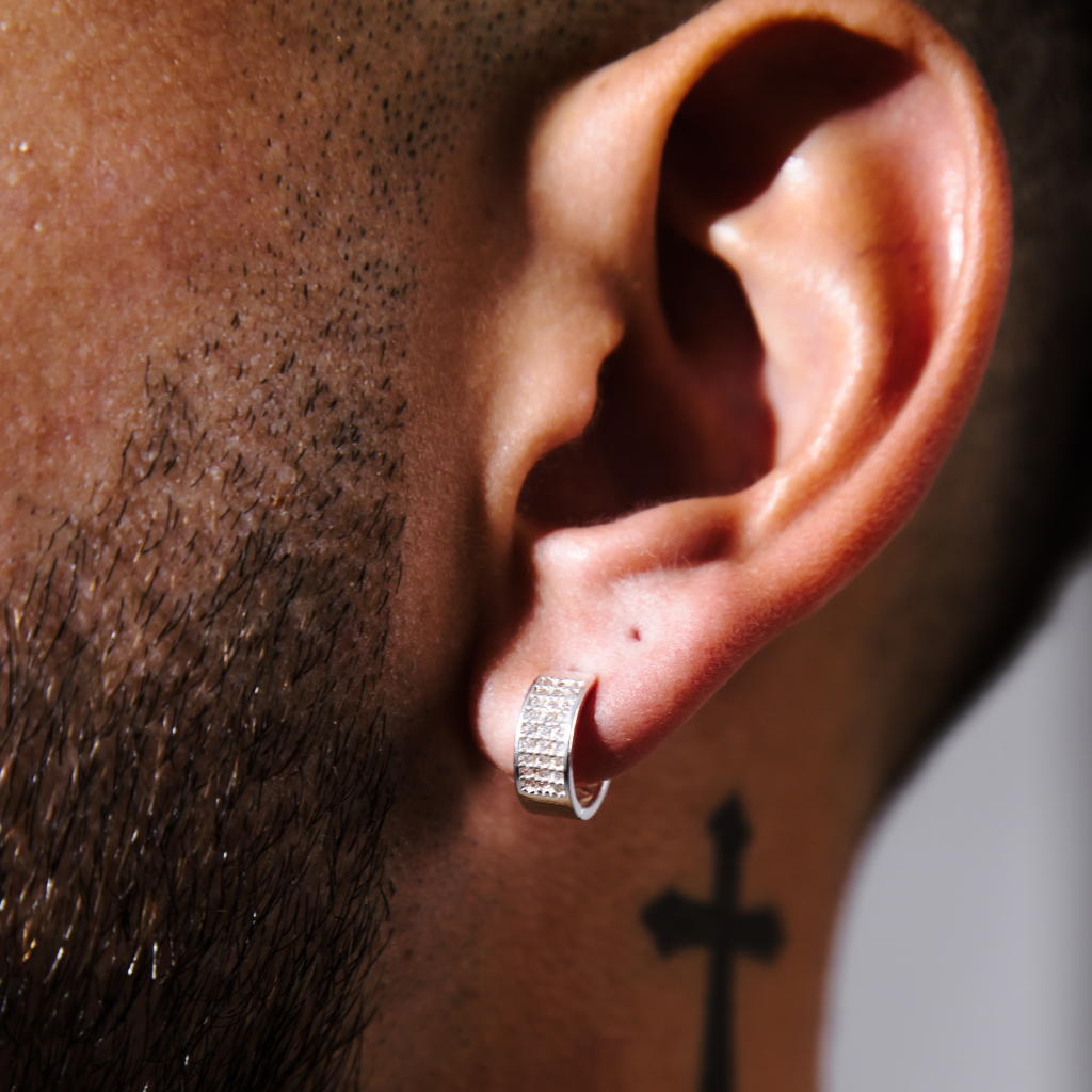 Brinco em Prata 925 - Argola Quadrada 3 Fileiras