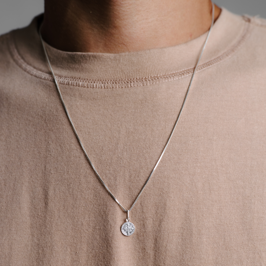 Colar em Prata 925 - Veneziana com São Bento 8mm