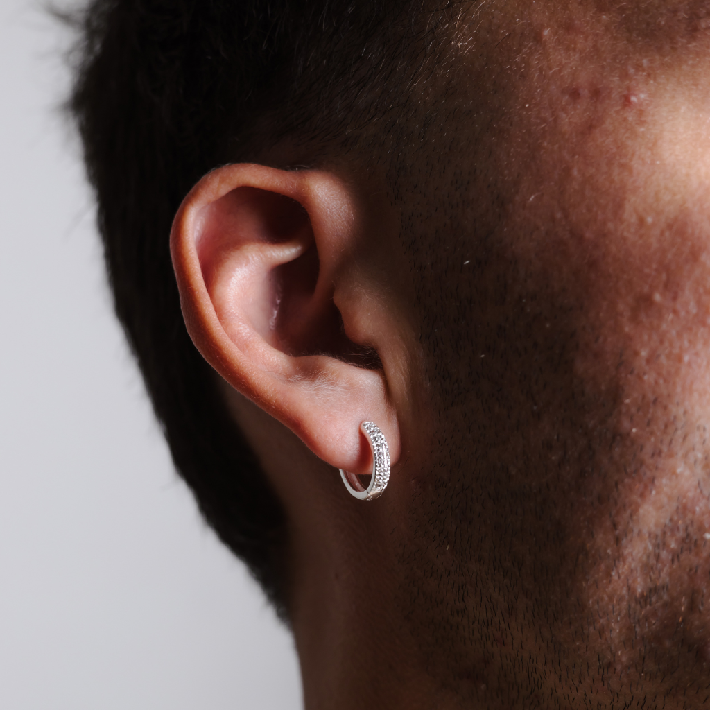 Brinco em Prata 925 - Argola Abaulada Fileira Dupla