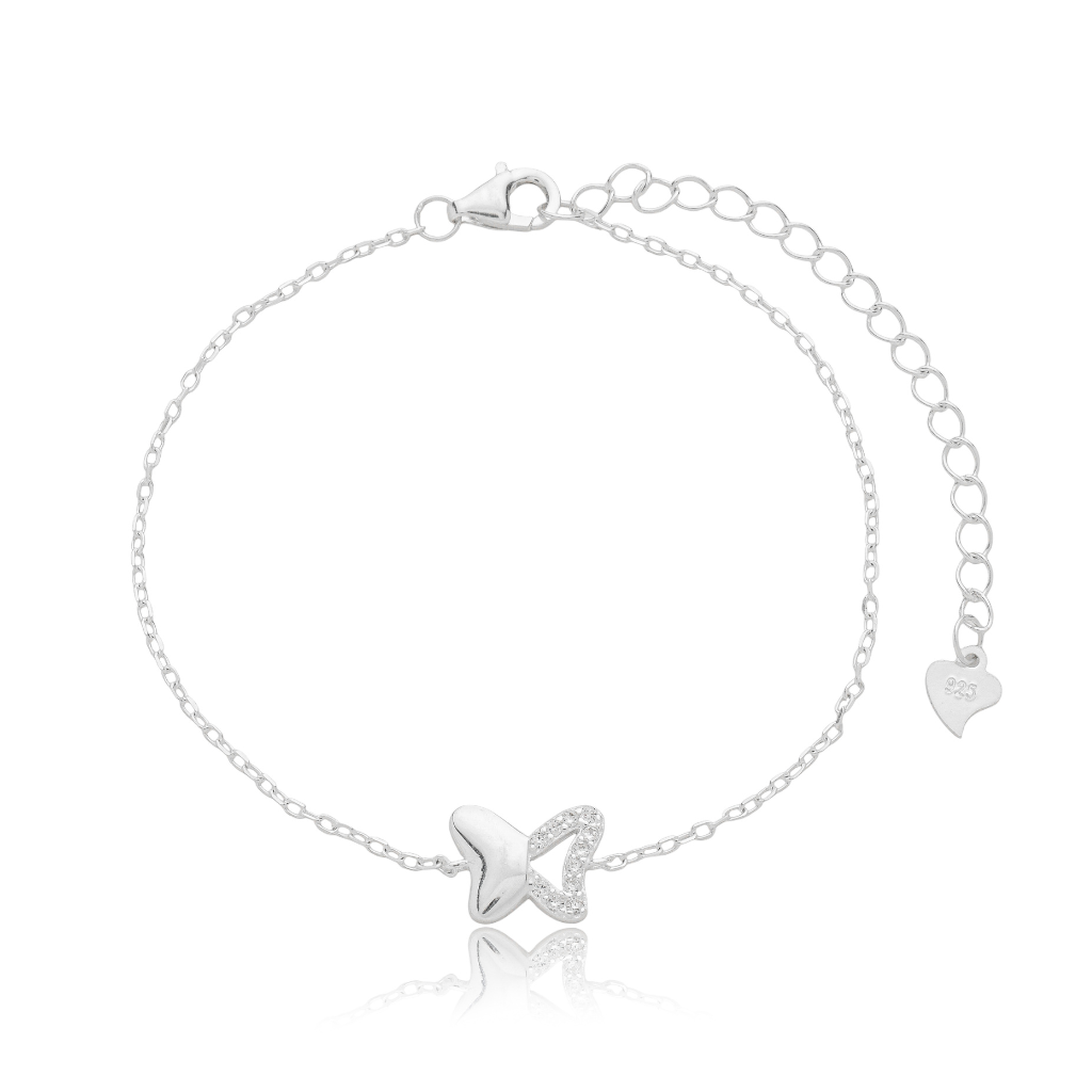 Pulseira Feminina em Prata - Borboleta Cravejada