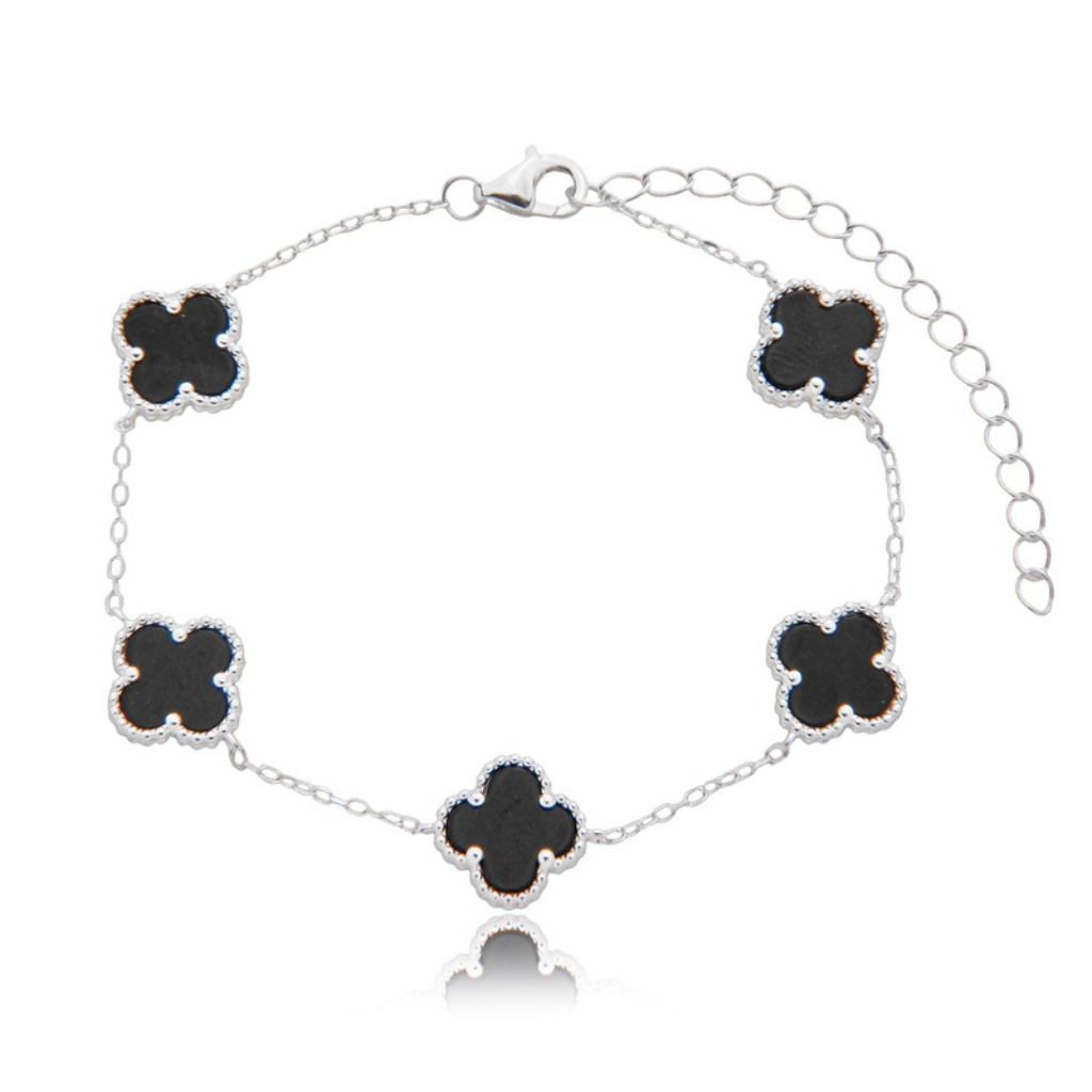 Pulseira em Prata 925 - 5 Trevos Ônix