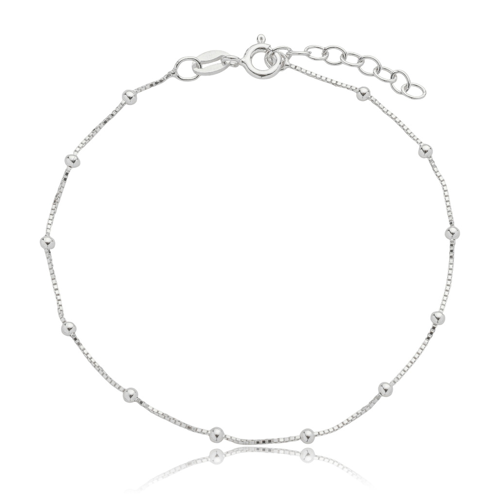 Pulseira Feminina em Prata - Veneziana com Bolinhas