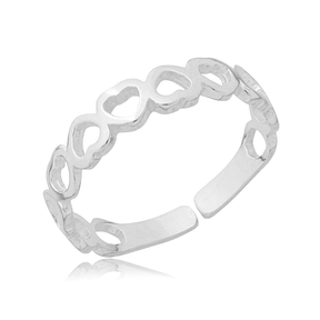 Anel Feminino em Prata - Coração Regulável