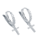 Brinco em Prata 925 - Argola Cruz Cravejada