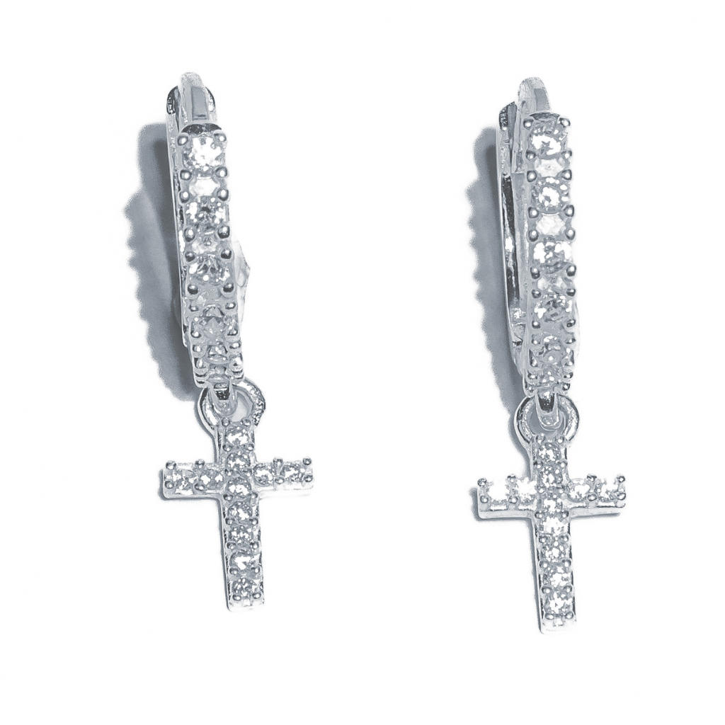 Brinco em Prata 925 - Argola Cruz Cravejada