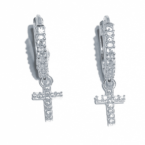 Brinco em Prata 925 - Argola Cruz Cravejada
