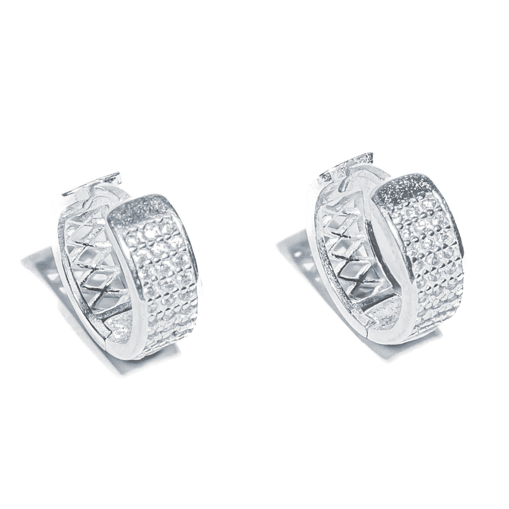 Kit de Brincos em Prata 925 - Argola Quadrada 3 Fileiras