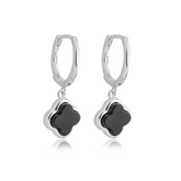 Argola Feminina em Prata - Trevo Preto