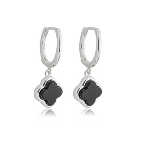 Argola Feminina em Prata - Trevo Preto