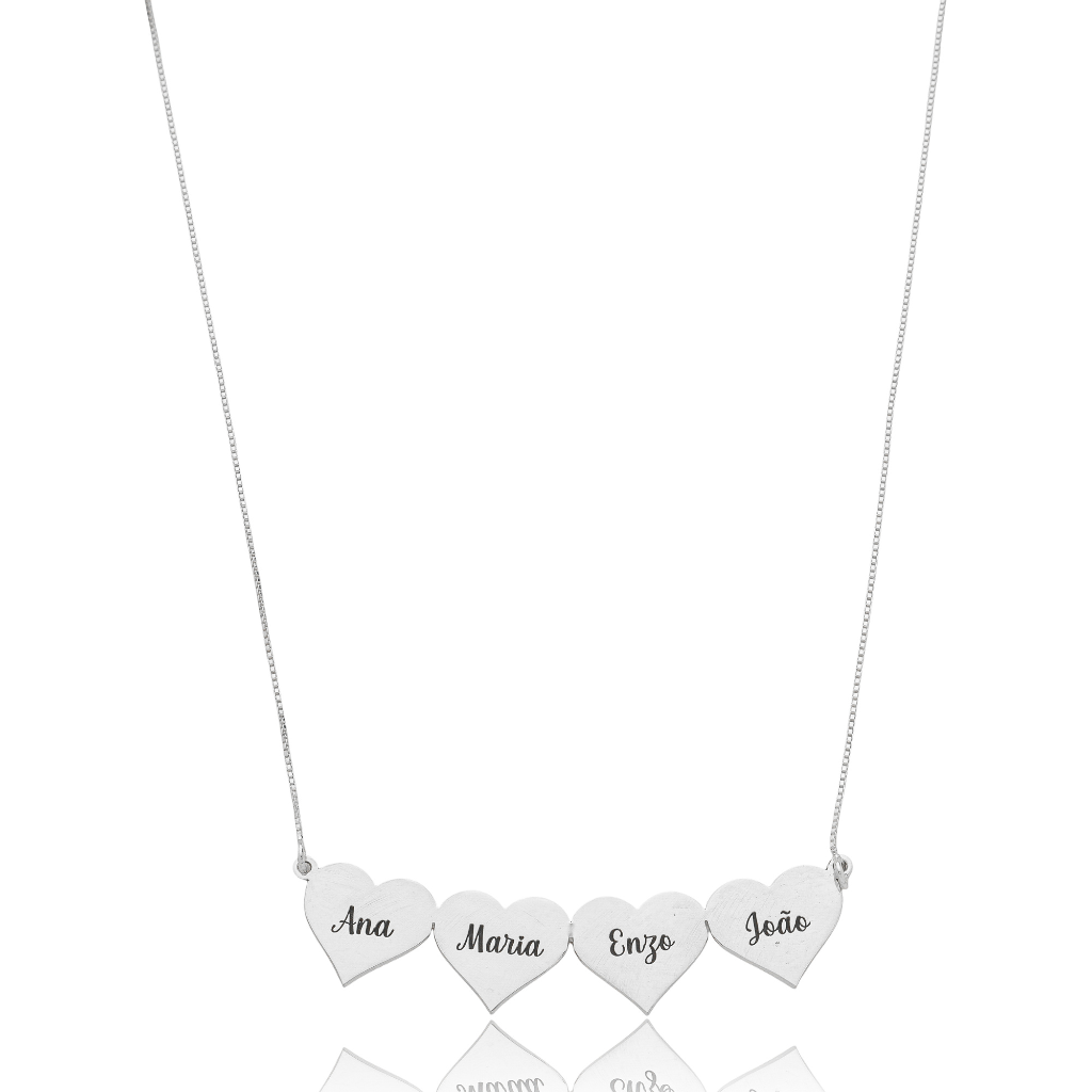 Colar Feminino em Prata - 4 Corações Personalizado
