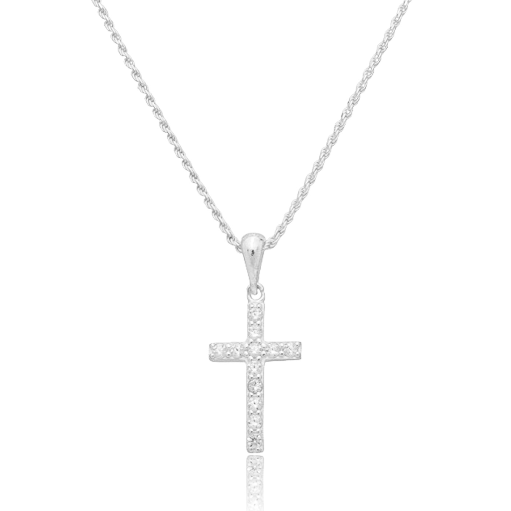 Colar em Prata 925 - Cordão Baiano com Cruz Cravejada G