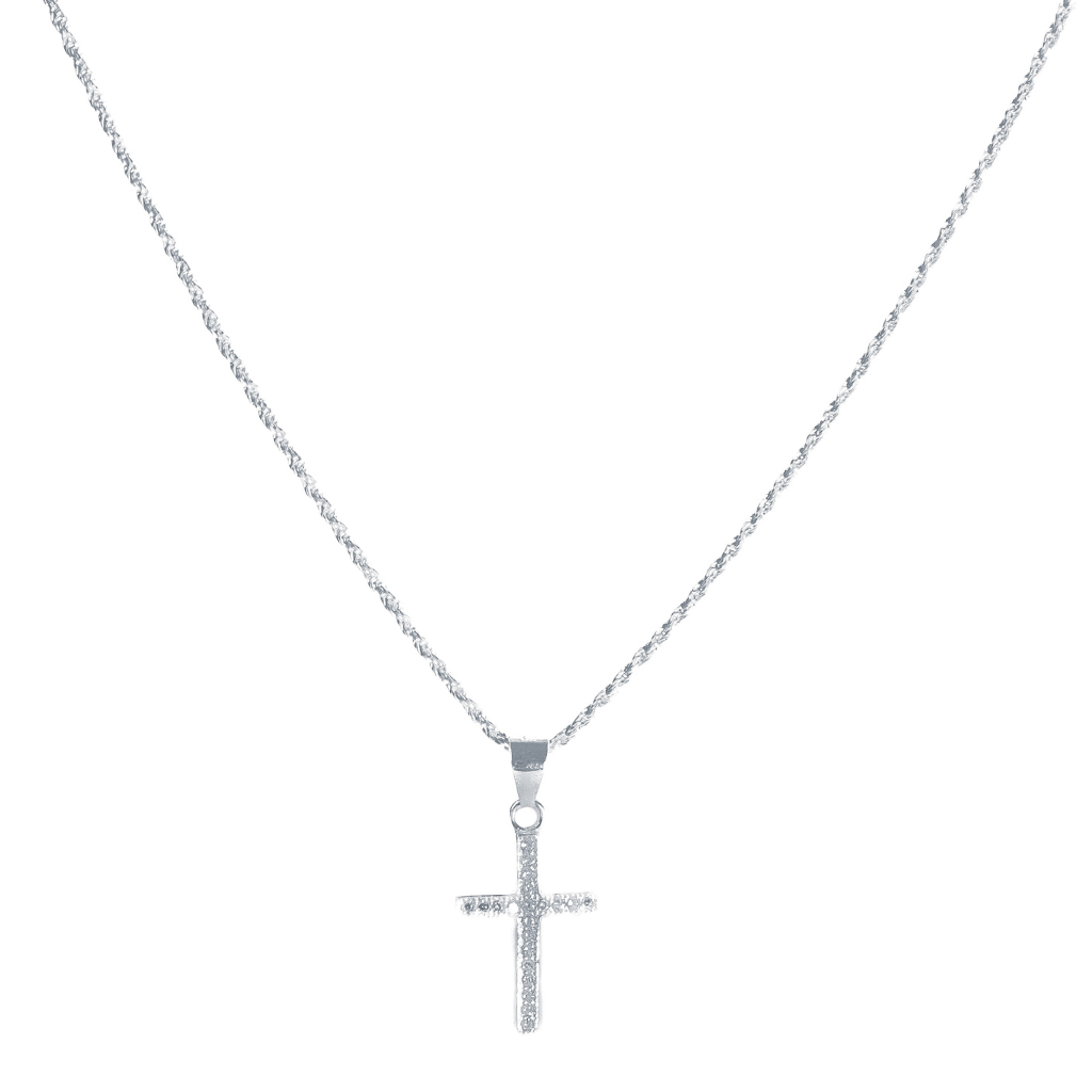 Colar em Prata 925 - Cordão Baiano com Cruz Cravejada M