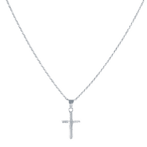 Colar em Prata 925 - Cordão Baiano com Cruz Cravejada M