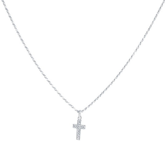 Colar em Prata 925 - Cordão Baiano com Cruz Quadrada Cravejada