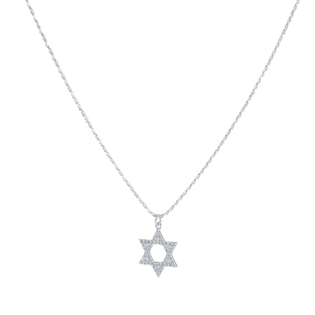Colar em Prata 925 - Cordão Baiano com Estrela de Davi Cravejada