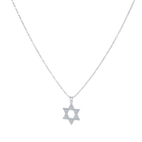 Colar em Prata 925 - Cordão Baiano com Estrela de Davi Cravejada