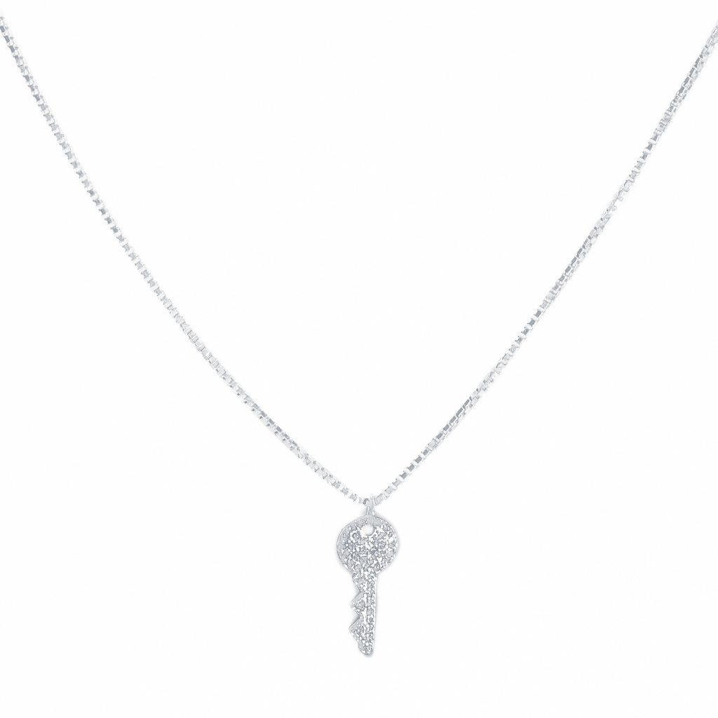 Colar em Prata 925 - Veneziana com Chave Cravejada