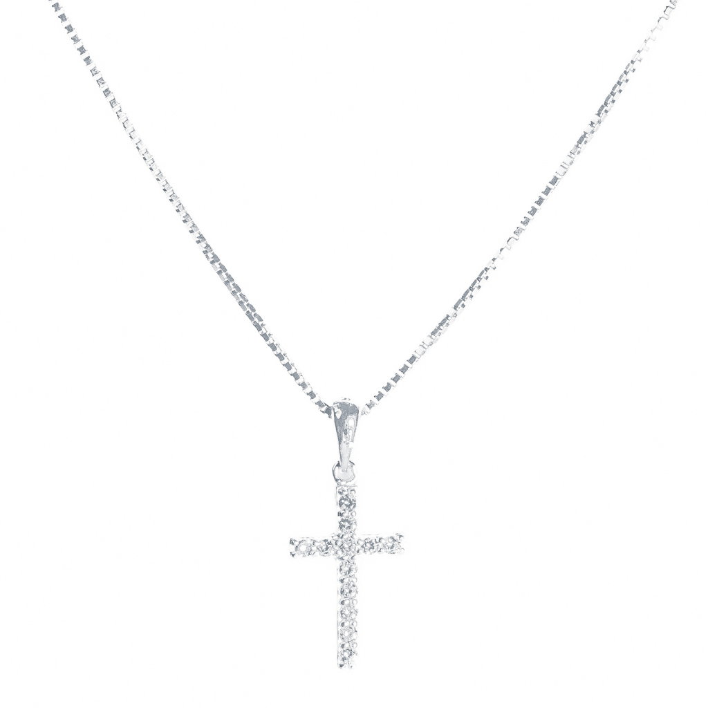 Colar em Prata 925 - Veneziana com Cruz Cravejada G