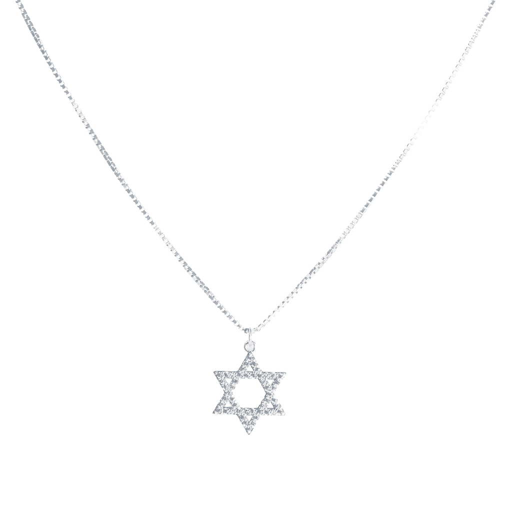 Colar em Prata 925 - Veneziana com Estrela de Davi Cravejada