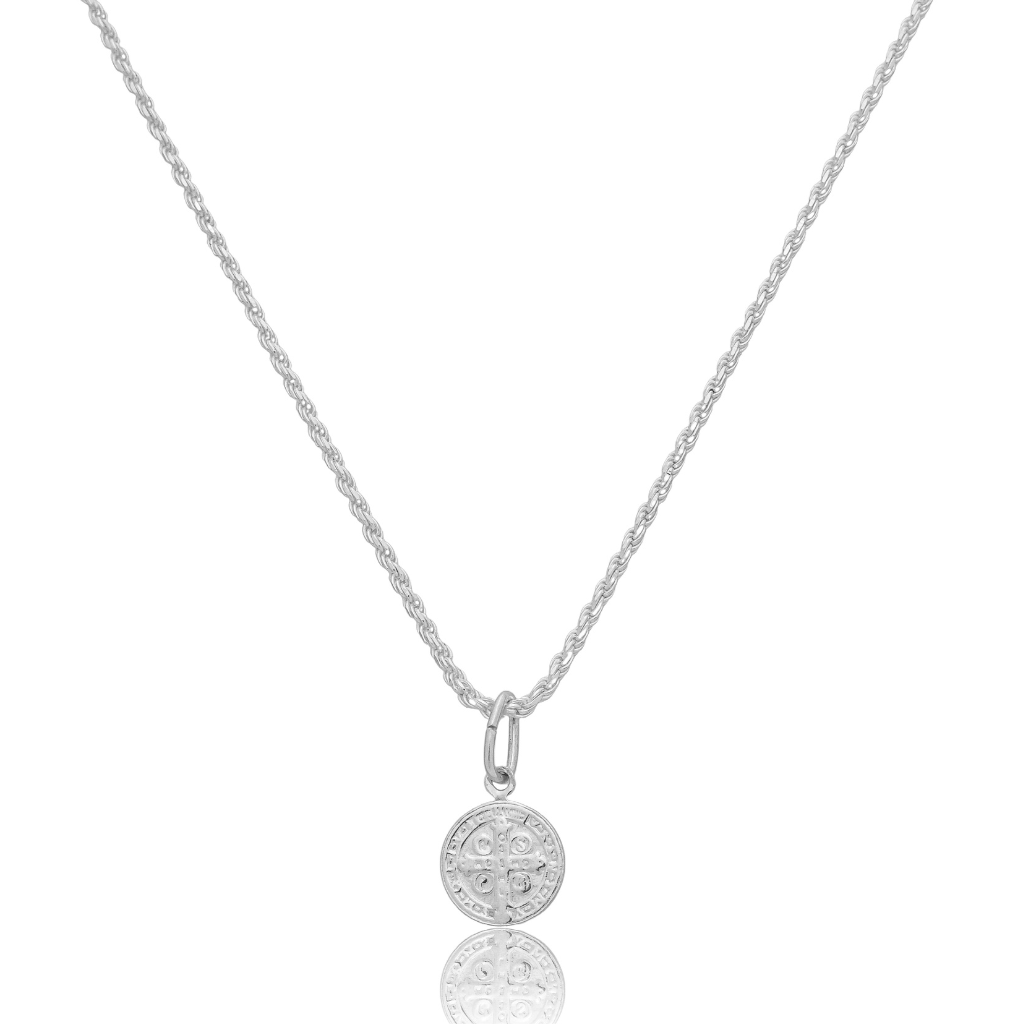 Colar em Prata 925 - Cordão Baiano com São Bento 8mm