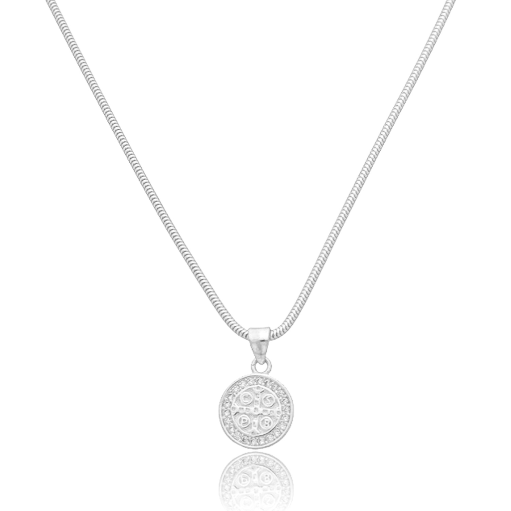 Colar em Prata 925 - Rabo de Rato com São Bento Cravejado