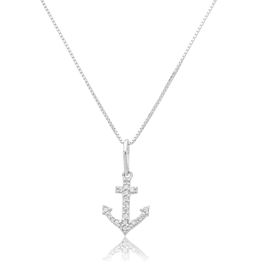 Colar em Prata 925 - Veneziana com Âncora Cravejada