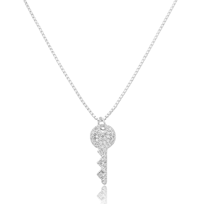 Colar em Prata 925 - Veneziana com Chave Cravejada