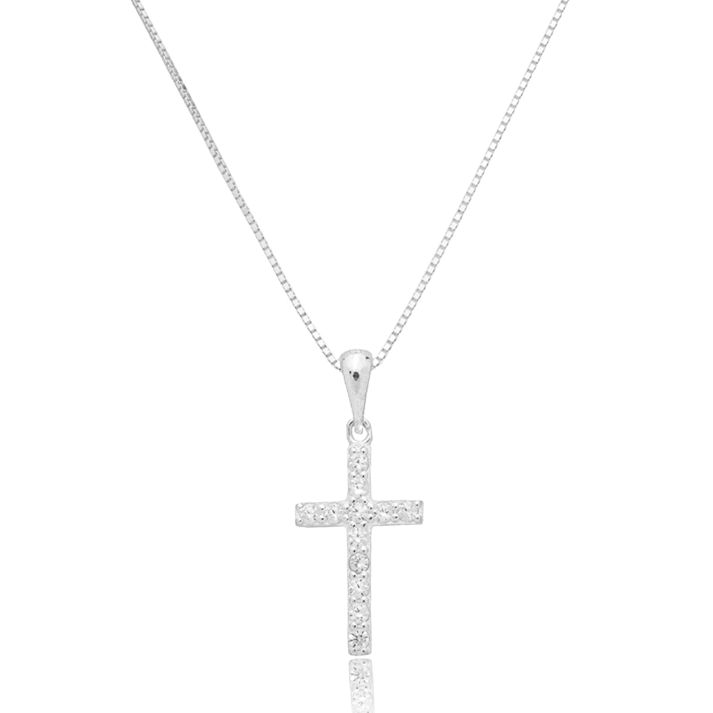 Colar em Prata 925 - Veneziana com Cruz Cravejada G