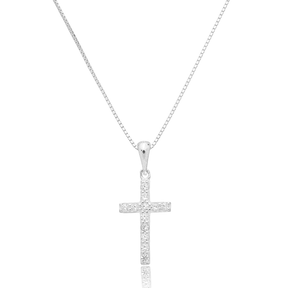 Colar em Prata 925 - Veneziana com Cruz Cravejada G