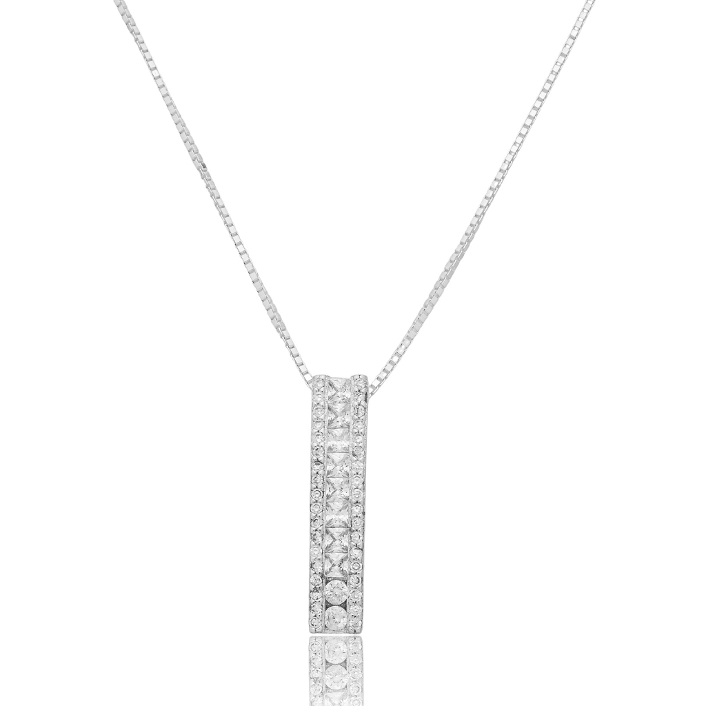 Colar em Prata 925 - Veneziana com Placa Cravejada